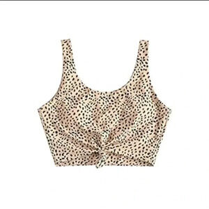 Zaful Women’s Tan Leopard Print Tie front Bikini top Medium